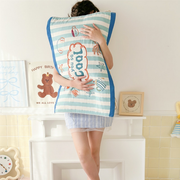 91家纺网 家纺一手货源 找家纺 朴尔家纺-毛巾被 2026新款多彩八层全棉纯棉加厚纱布枕巾 彩色蓝条纹