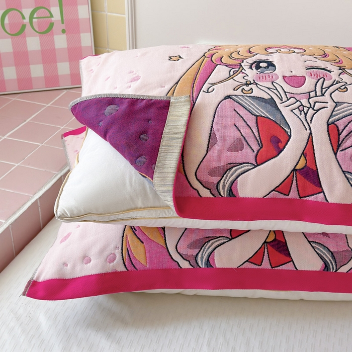 91家纺网 家纺一手货源 找家纺 朴尔家纺-毛巾被 2026新款多彩八层全棉纯棉加厚纱布枕巾 元气少女-粉