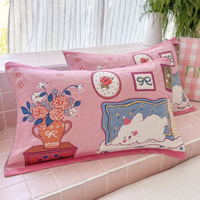 朴尔家纺-毛巾被 2026新款多彩八层全棉纯棉加厚纱布枕巾 贪睡小白