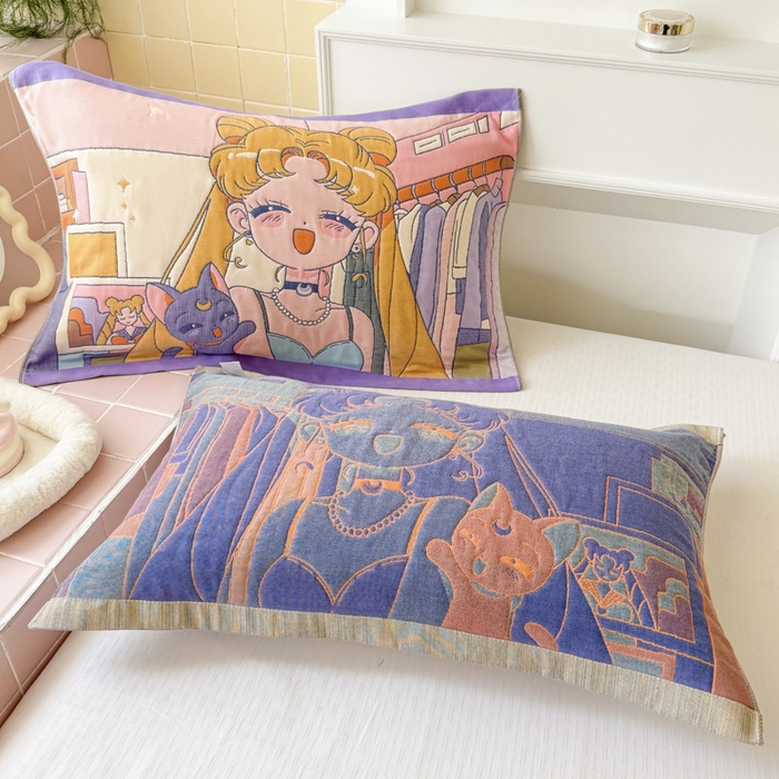 91家纺网 家纺一手货源 找家纺 朴尔家纺-毛巾被 2026新款多彩八层全棉纯棉加厚纱布枕巾 活力少女