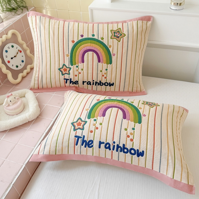 91家纺网 家纺一手货源 找家纺 朴尔家纺-毛巾被 2026新款多彩八层全棉纯棉加厚纱布枕巾 彩虹糖果