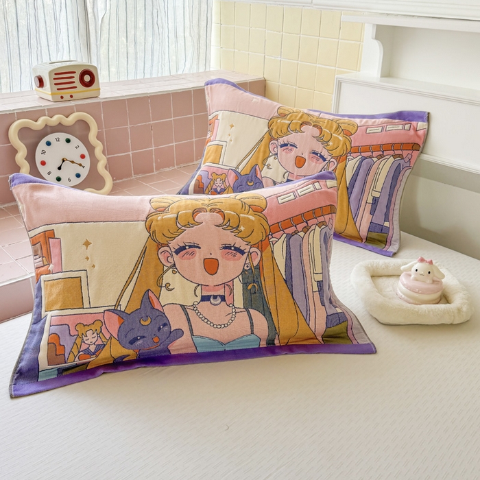 91家纺网 家纺一手货源 找家纺 朴尔家纺-毛巾被 2026新款多彩八层全棉纯棉加厚纱布枕巾 活力少女