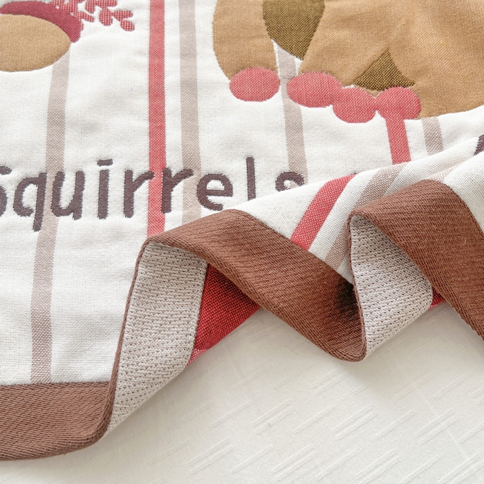 91家纺网 家纺一手货源 找家纺 朴尔家纺-毛巾被 2026新款多彩八层全棉纯棉加厚纱布枕巾 栗子松鼠