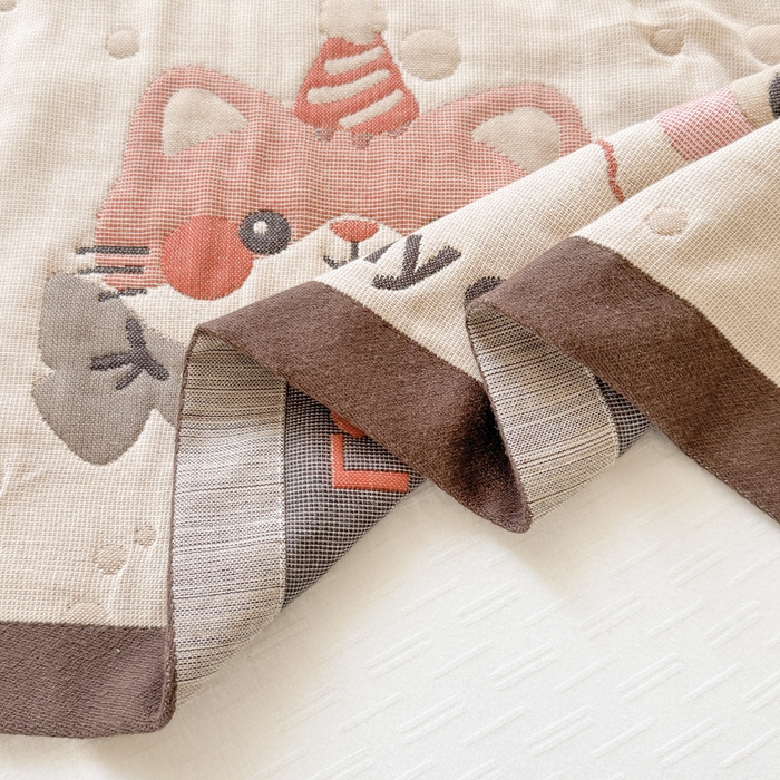 91家纺网 家纺一手货源 找家纺 朴尔家纺-毛巾被 2026新款多彩八层全棉纯棉加厚纱布枕巾 酷酷猫