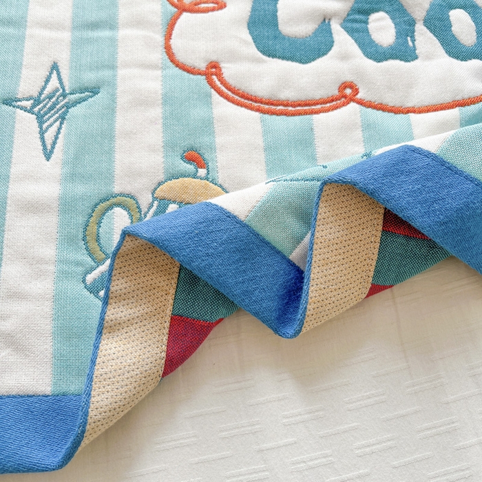 91家纺网 家纺一手货源 找家纺 朴尔家纺-毛巾被 2026新款多彩八层全棉纯棉加厚纱布枕巾 彩色蓝条纹