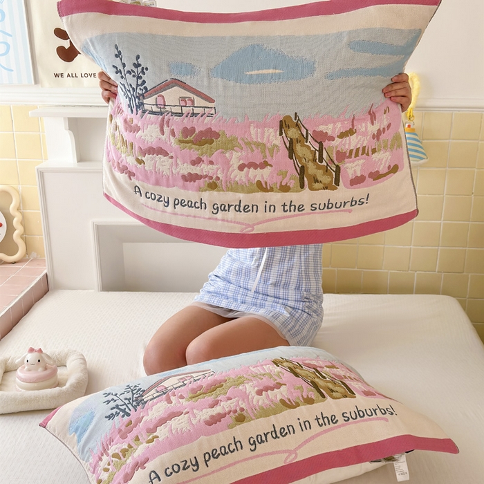 91家纺网 家纺一手货源 找家纺 朴尔家纺-毛巾被 2026新款多彩八层全棉纯棉加厚纱布枕巾 粉黛花园