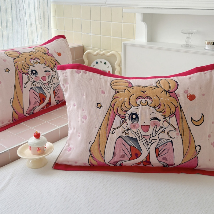 91家纺网 家纺一手货源 找家纺 朴尔家纺-毛巾被 2026新款多彩八层全棉纯棉加厚纱布枕巾 元气少女-粉