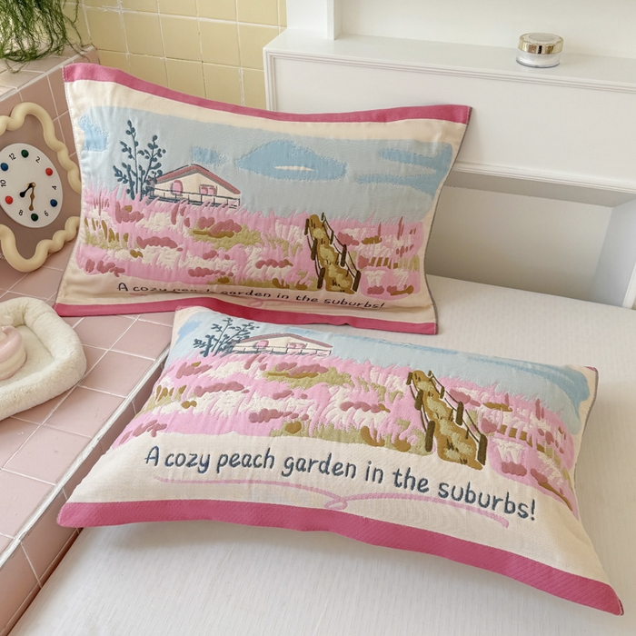 91家纺网 家纺一手货源 找家纺 朴尔家纺-毛巾被 2026新款多彩八层全棉纯棉加厚纱布枕巾 粉黛花园