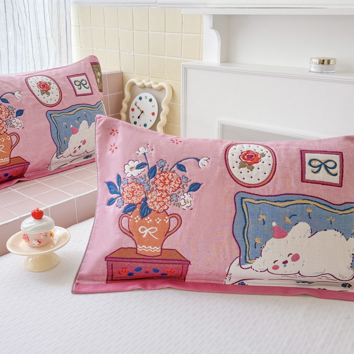 91家纺网 家纺一手货源 找家纺 朴尔家纺-毛巾被 2026新款多彩八层全棉纯棉加厚纱布枕巾 贪睡小白