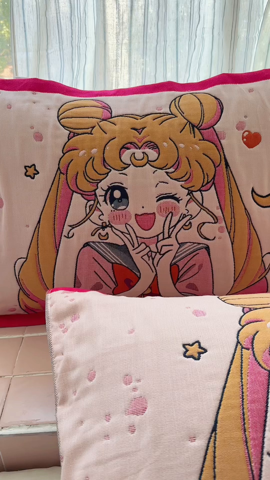 91家纺网 家纺一手货源 找家纺 朴尔家纺-毛巾被 2026新款多彩八层全棉纯棉加厚纱布枕巾 元气少女-粉