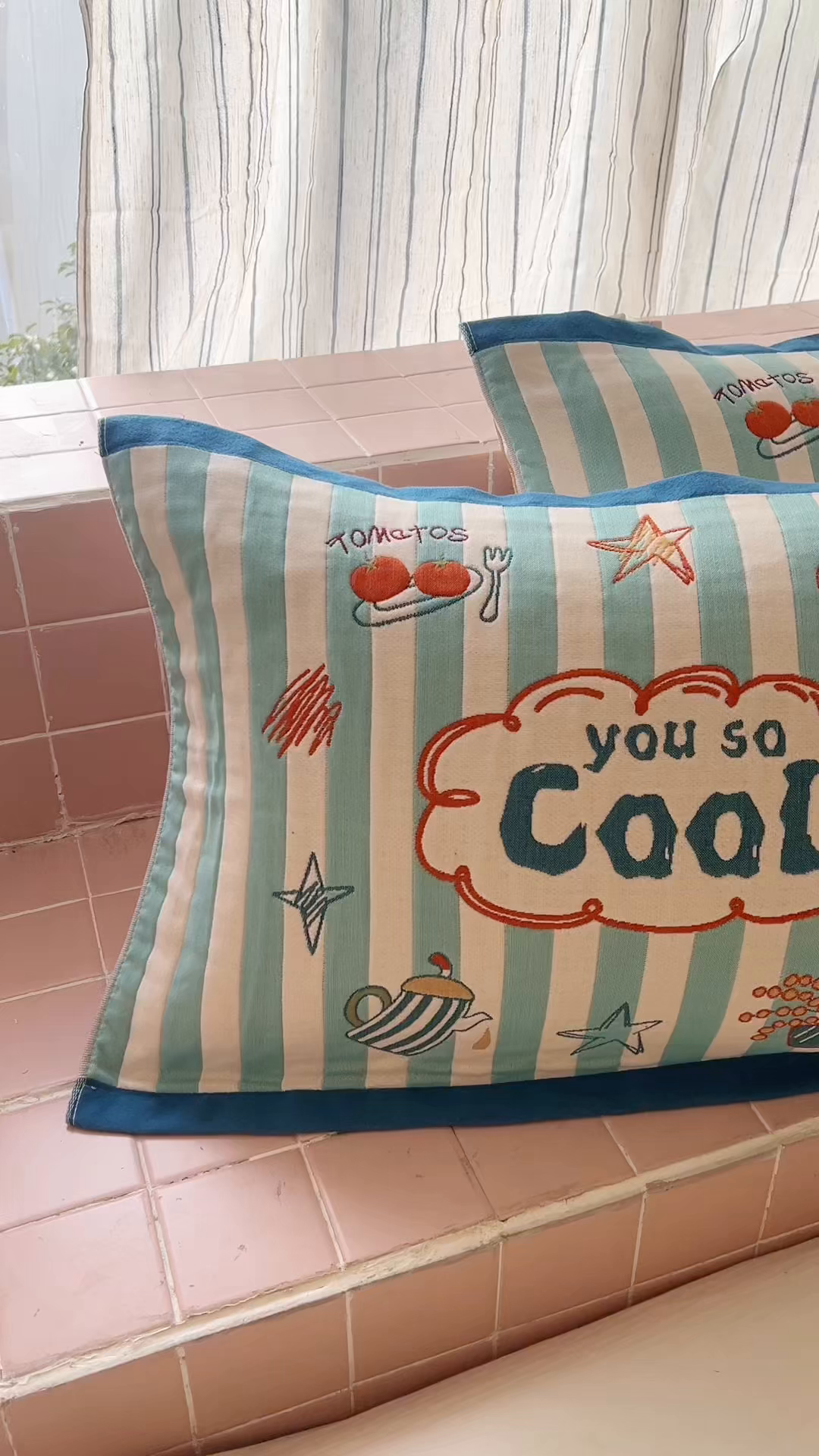 91家纺网 家纺一手货源 找家纺 朴尔家纺-毛巾被 2026新款多彩八层全棉纯棉加厚纱布枕巾 彩色蓝条纹