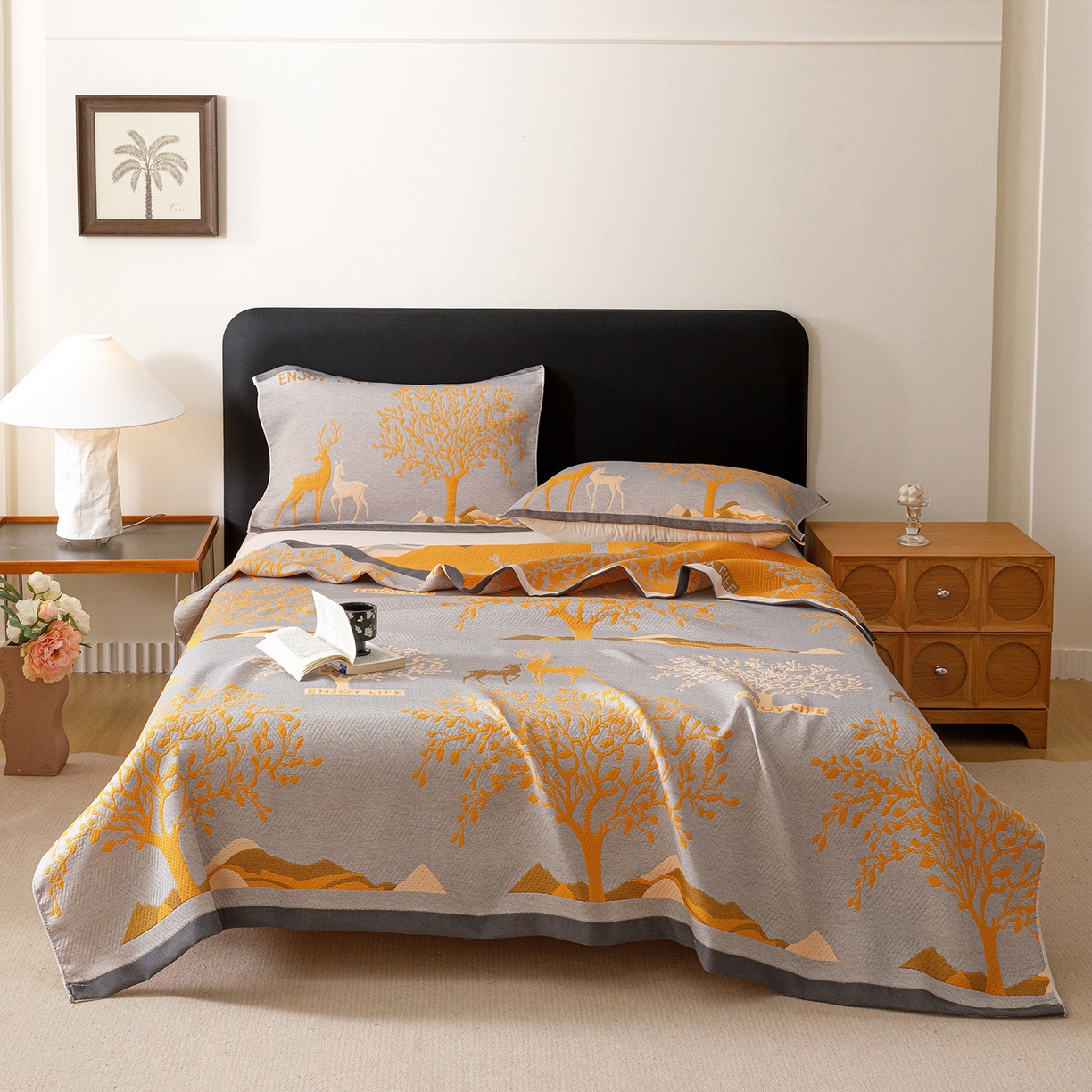 91家纺网 家纺一手货源 找家纺 朴尔家纺-毛巾被 2026新款彩棉云柔棉三层纱布毛巾被 幸运鹿