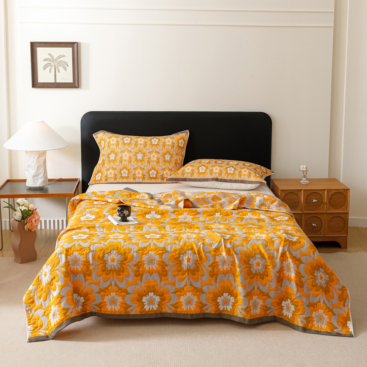 91家纺网 家纺一手货源 找家纺 朴尔家纺-毛巾被 2026新款彩棉云柔棉三层纱布毛巾被 绚烂繁花