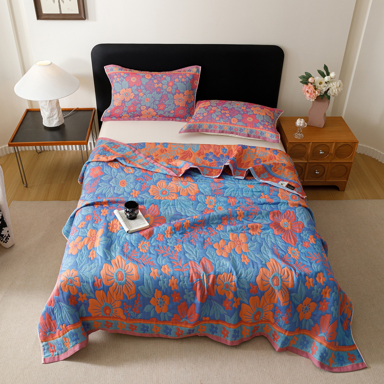 91家纺网 家纺一手货源 找家纺 朴尔家纺-毛巾被 2026新款彩棉云柔棉三层纱布毛巾被 物语花聚