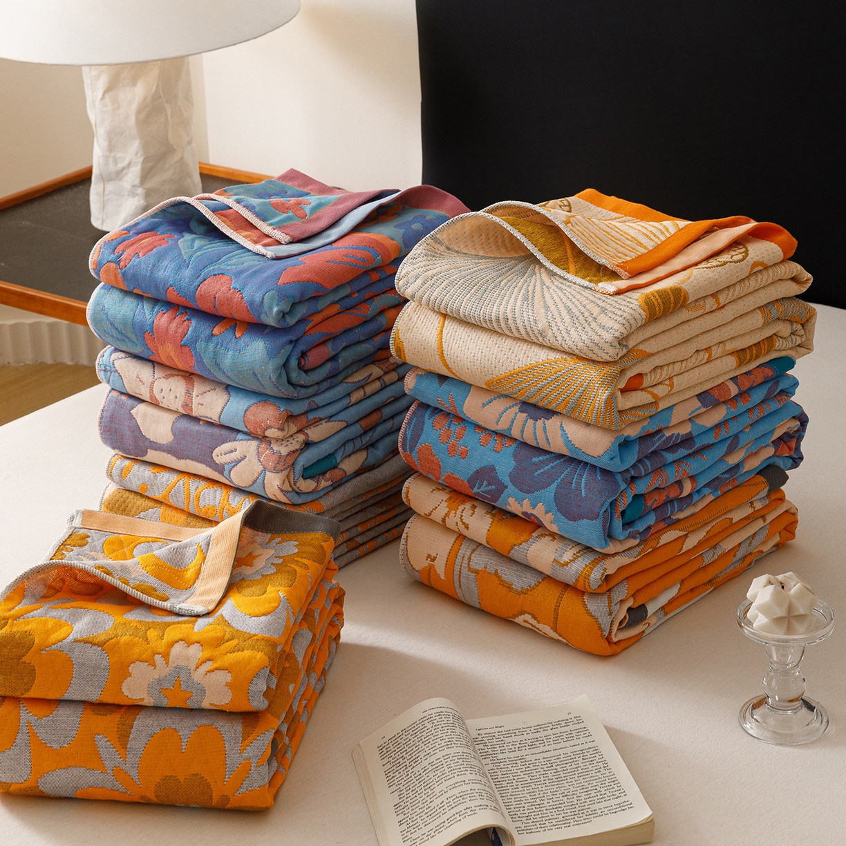 91家纺网 家纺一手货源 找家纺 朴尔家纺-毛巾被 2026新款彩棉云柔棉三层纱布毛巾被 组合图仅做展示不可下单