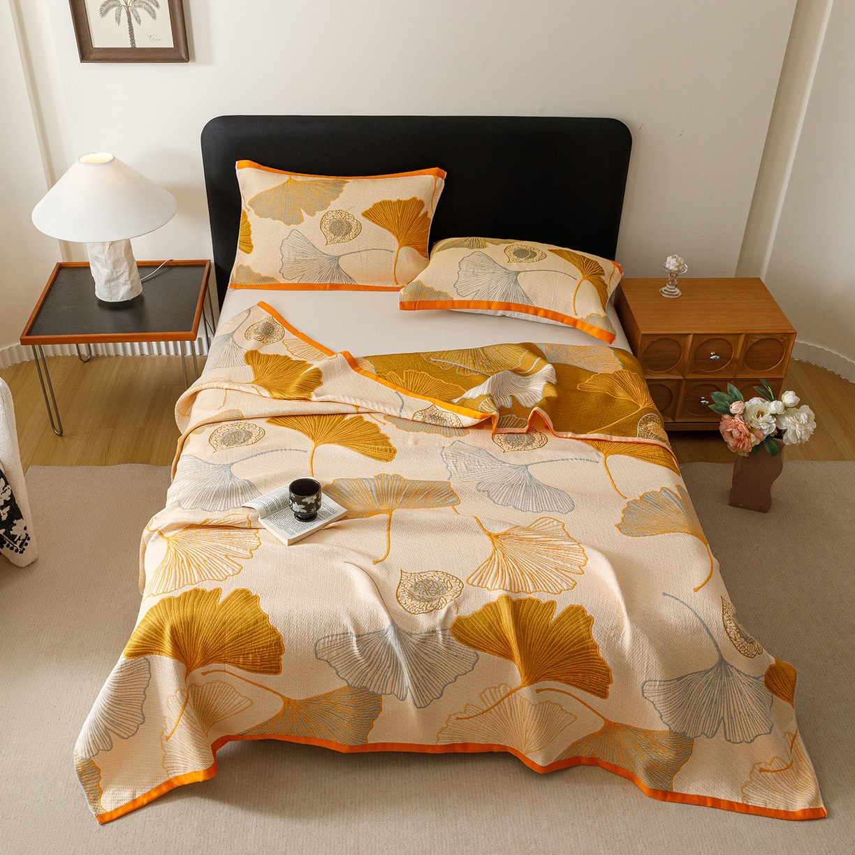 91家纺网 家纺一手货源 找家纺 朴尔家纺-毛巾被 2026新款彩棉云柔棉三层纱布毛巾被 银杏知秋