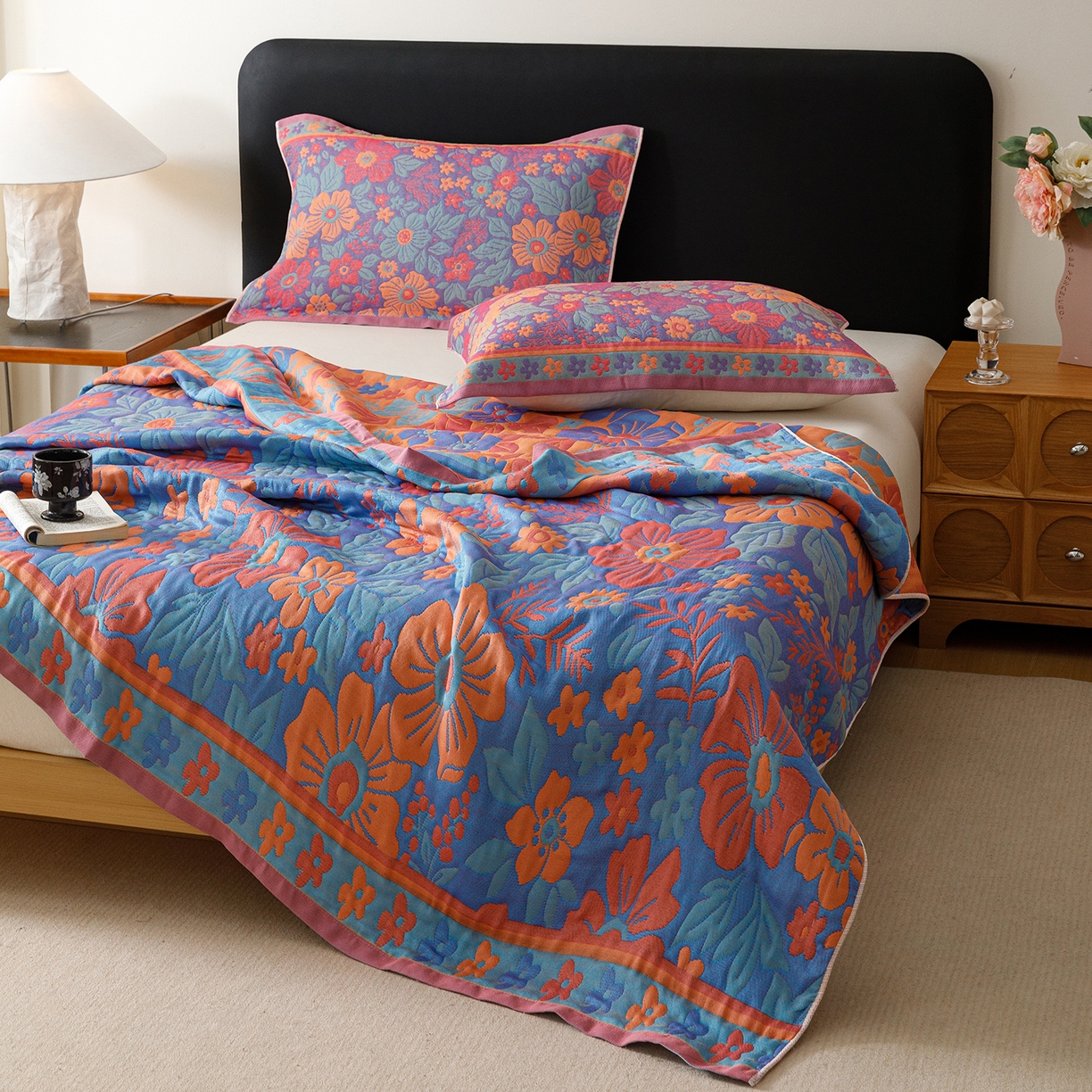 91家纺网 家纺一手货源 找家纺 朴尔家纺-毛巾被 2026新款彩棉云柔棉三层纱布毛巾被 物语花聚