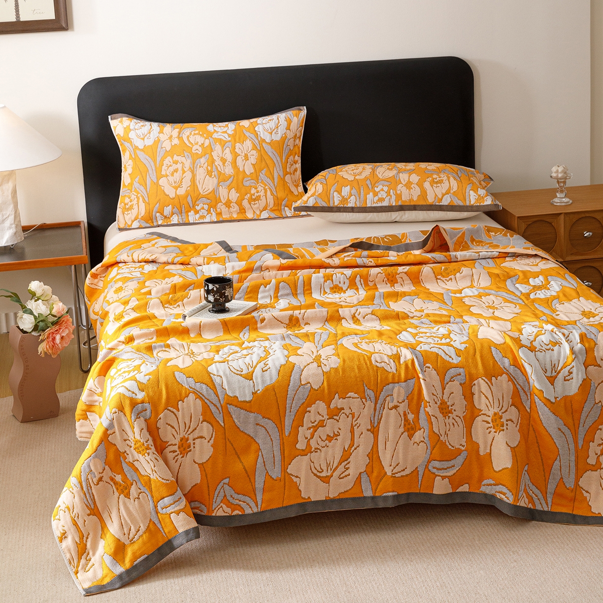 91家纺网 家纺一手货源 找家纺 朴尔家纺-毛巾被 2026新款彩棉云柔棉三层纱布毛巾被 郁金香来