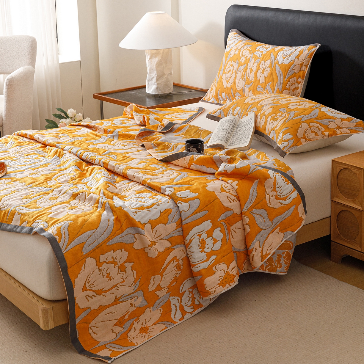 91家纺网 家纺一手货源 找家纺 朴尔家纺-毛巾被 2026新款彩棉云柔棉三层纱布毛巾被 郁金香来