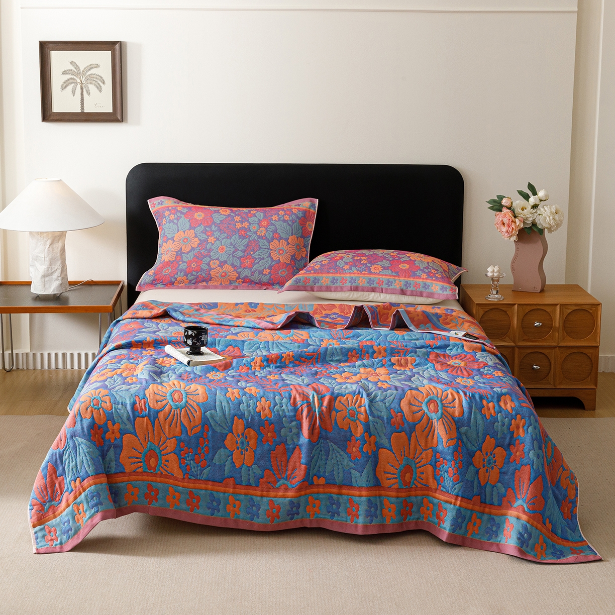 91家纺网 家纺一手货源 找家纺 朴尔家纺-毛巾被 2026新款彩棉云柔棉三层纱布毛巾被 物语花聚