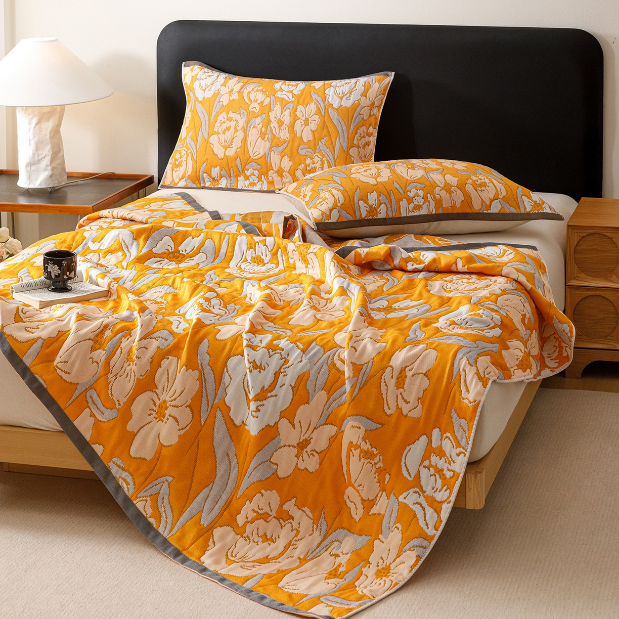 91家纺网 家纺一手货源 找家纺 朴尔家纺-毛巾被 2026新款彩棉云柔棉三层纱布毛巾被 郁金香来