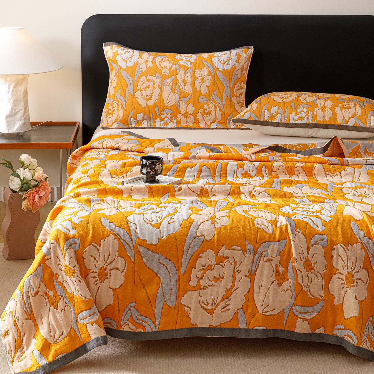 91家纺网 家纺一手货源 找家纺 朴尔家纺-毛巾被 2026新款彩棉云柔棉三层纱布毛巾被 郁金香来