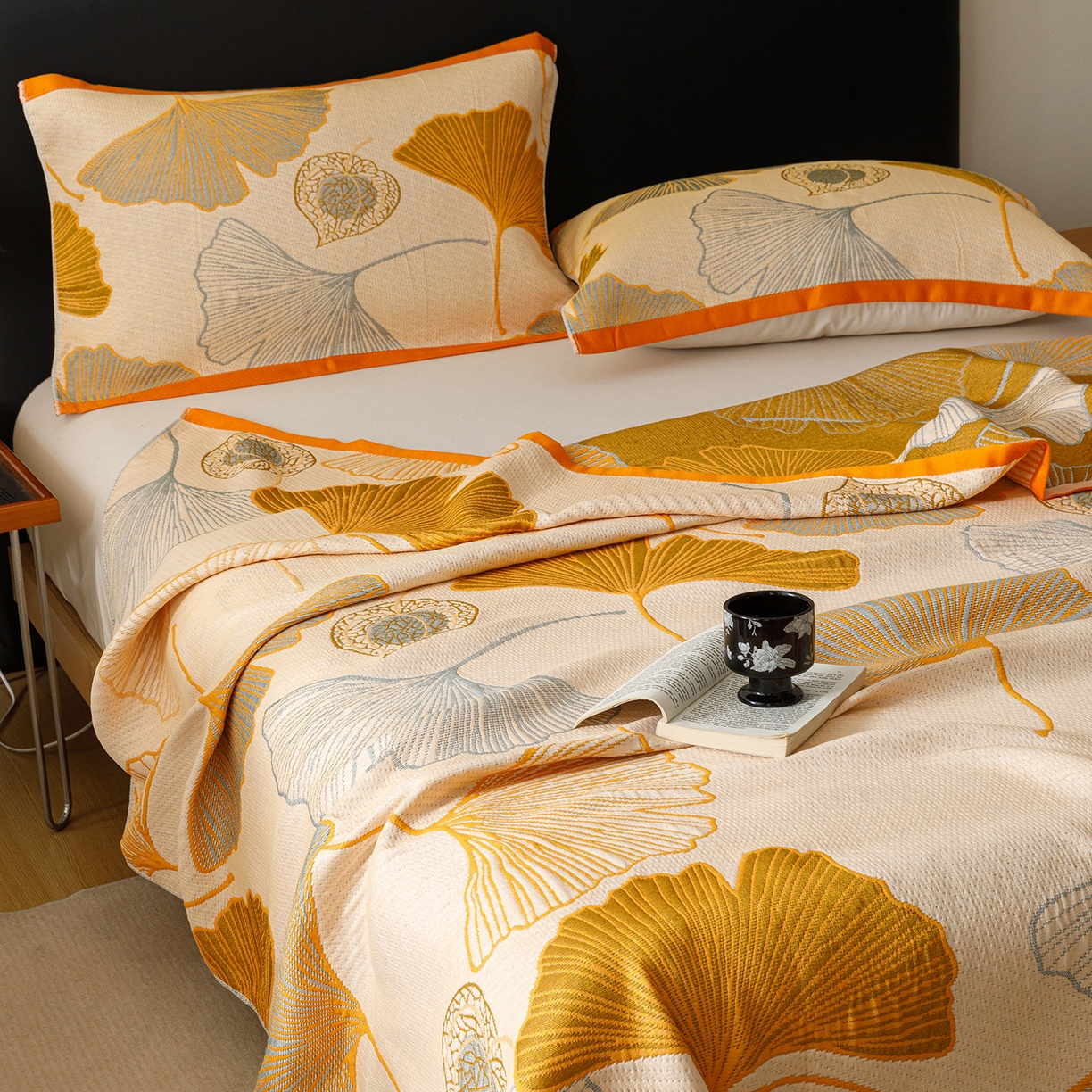 91家纺网 家纺一手货源 找家纺 朴尔家纺-毛巾被 2026新款彩棉云柔棉三层纱布毛巾被 银杏知秋