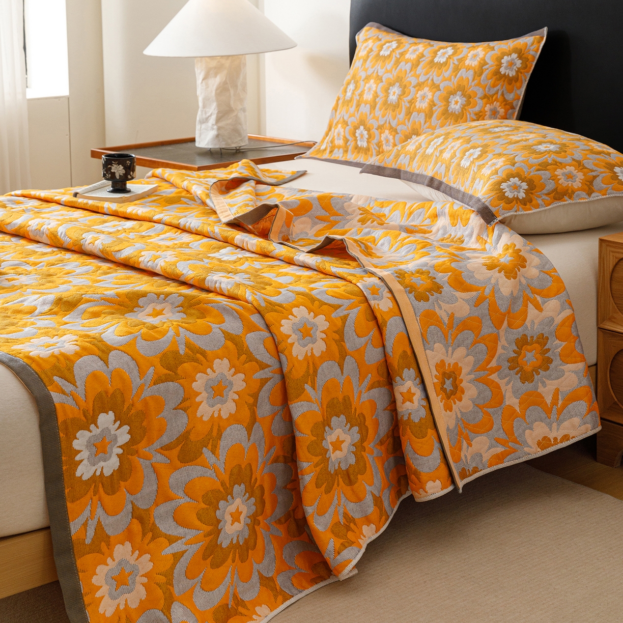 朴尔家纺-毛巾被 2026新款彩棉云柔棉三层纱布毛巾被 绚烂繁花