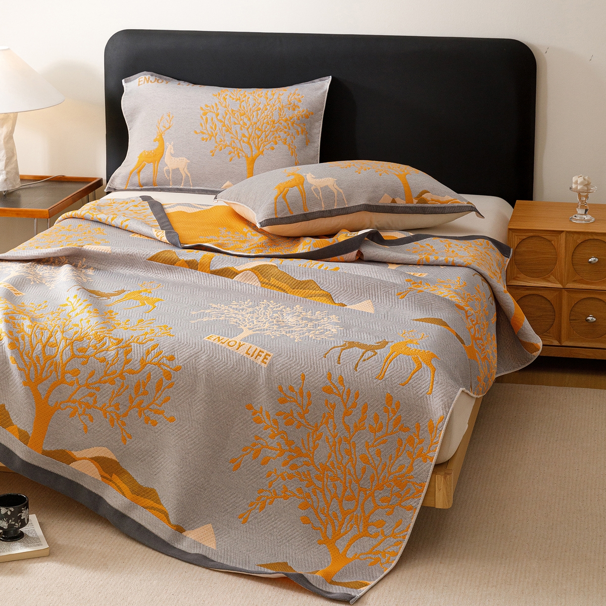 91家纺网 家纺一手货源 找家纺 朴尔家纺-毛巾被 2026新款彩棉云柔棉三层纱布毛巾被 幸运鹿