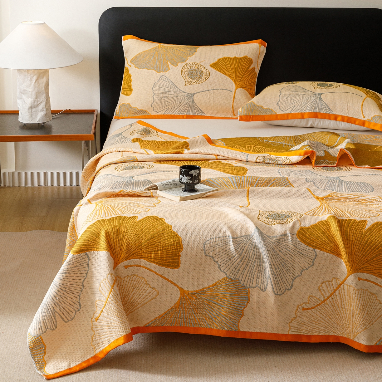 91家纺网 家纺一手货源 找家纺 朴尔家纺-毛巾被 2026新款彩棉云柔棉三层纱布毛巾被 银杏知秋