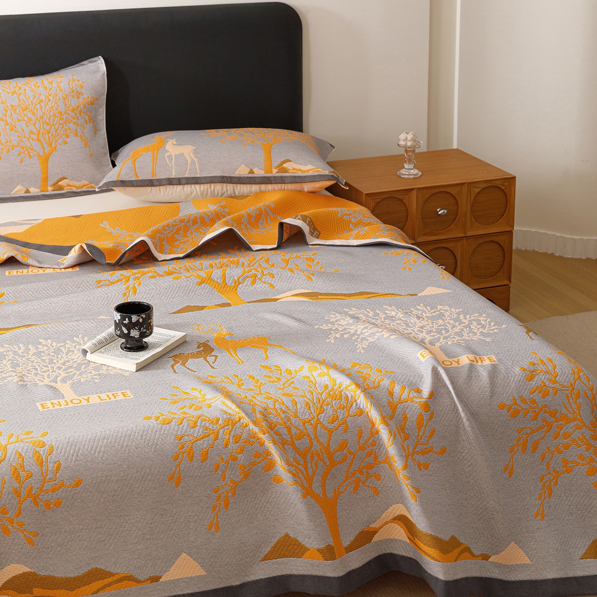 91家纺网 家纺一手货源 找家纺 朴尔家纺-毛巾被 2026新款彩棉云柔棉三层纱布毛巾被 幸运鹿