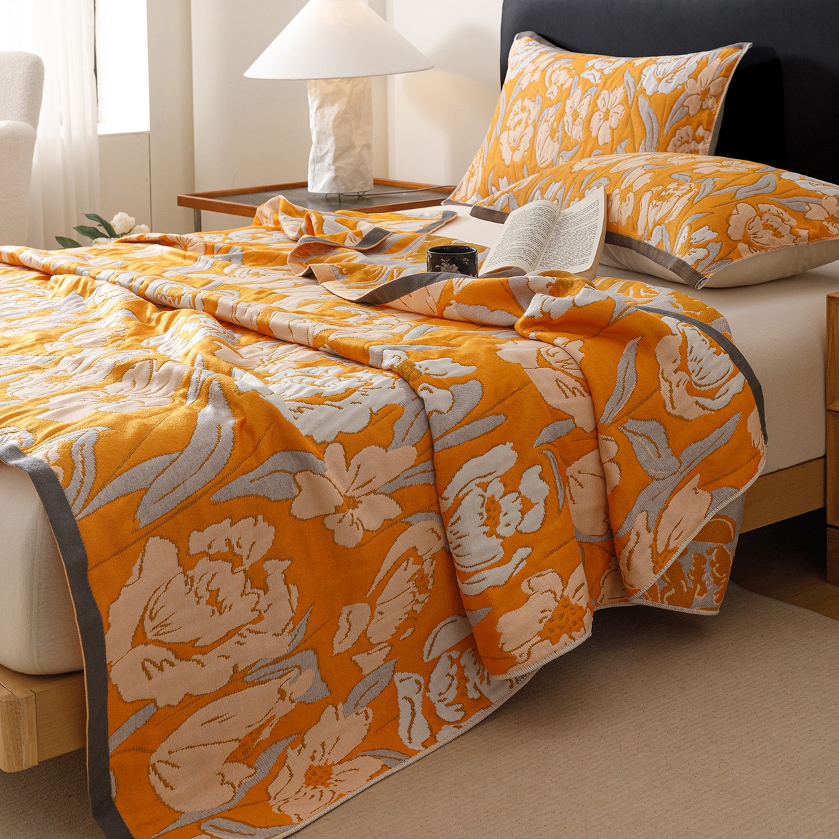 朴尔家纺-毛巾被 2026新款彩棉云柔棉三层纱布毛巾被 郁金香来