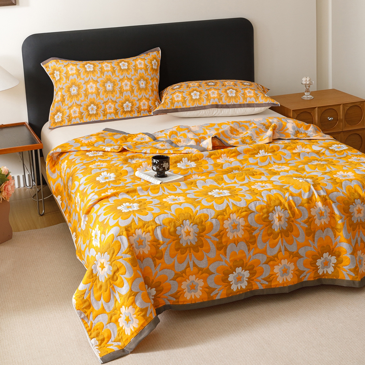 91家纺网 家纺一手货源 找家纺 朴尔家纺-毛巾被 2026新款彩棉云柔棉三层纱布毛巾被 绚烂繁花