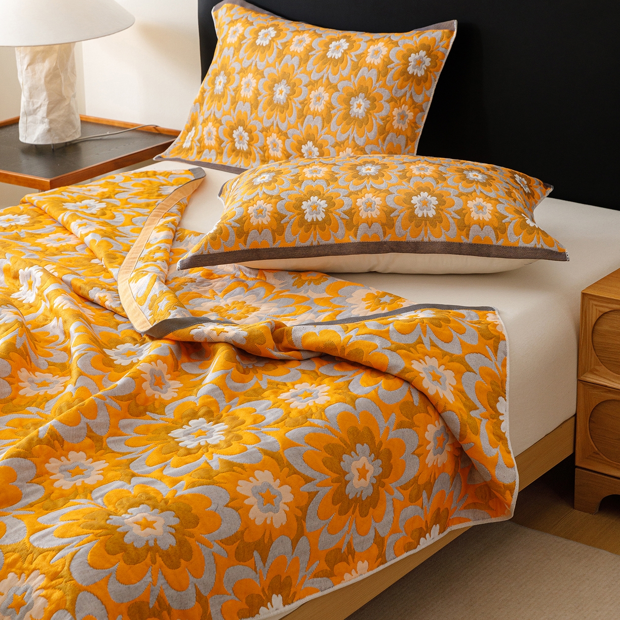 91家纺网 家纺一手货源 找家纺 朴尔家纺-毛巾被 2026新款彩棉云柔棉三层纱布毛巾被 绚烂繁花