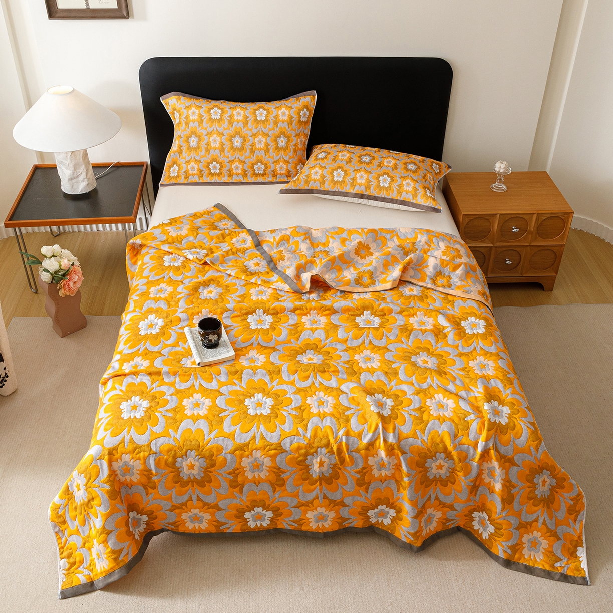 91家纺网 家纺一手货源 找家纺 朴尔家纺-毛巾被 2026新款彩棉云柔棉三层纱布毛巾被 绚烂繁花