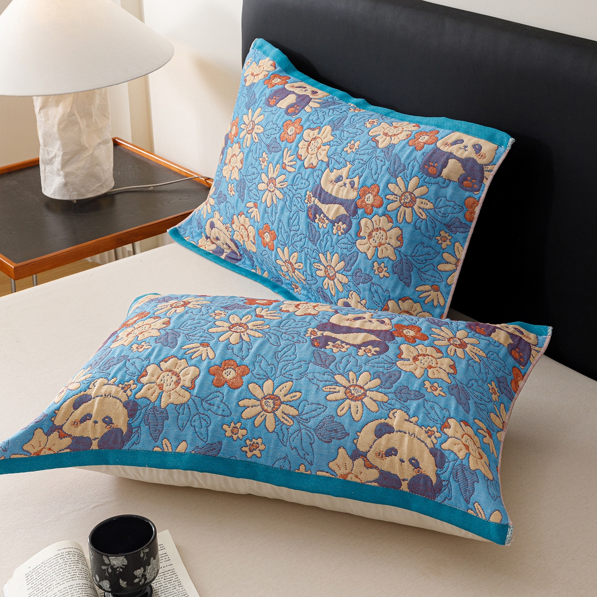 91家纺网 家纺一手货源 找家纺 朴尔家纺-毛巾被 2026新款彩棉云柔棉三层纱布毛巾被 熊猫派对