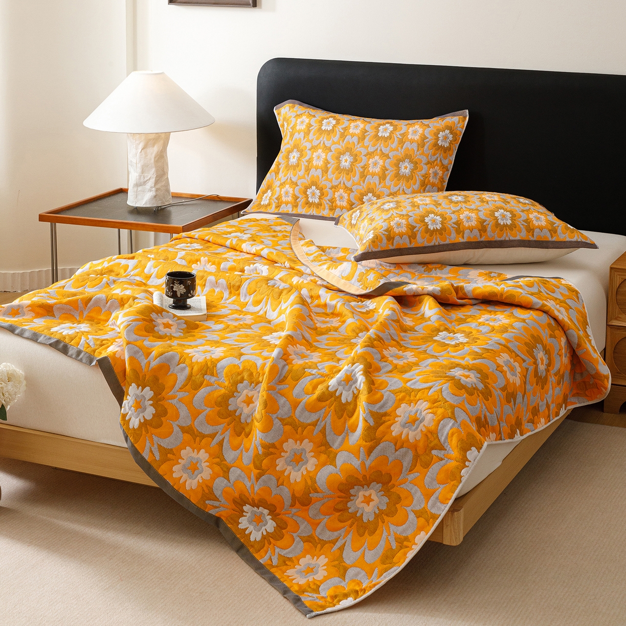 91家纺网 家纺一手货源 找家纺 朴尔家纺-毛巾被 2026新款彩棉云柔棉三层纱布毛巾被 绚烂繁花