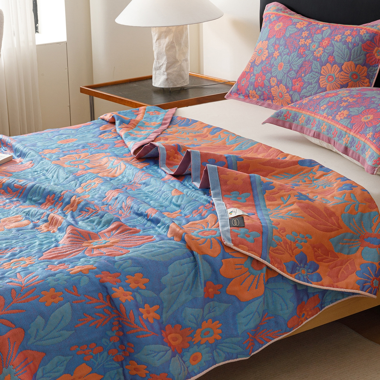 91家纺网 家纺一手货源 找家纺 朴尔家纺-毛巾被 2026新款彩棉云柔棉三层纱布毛巾被 物语花聚