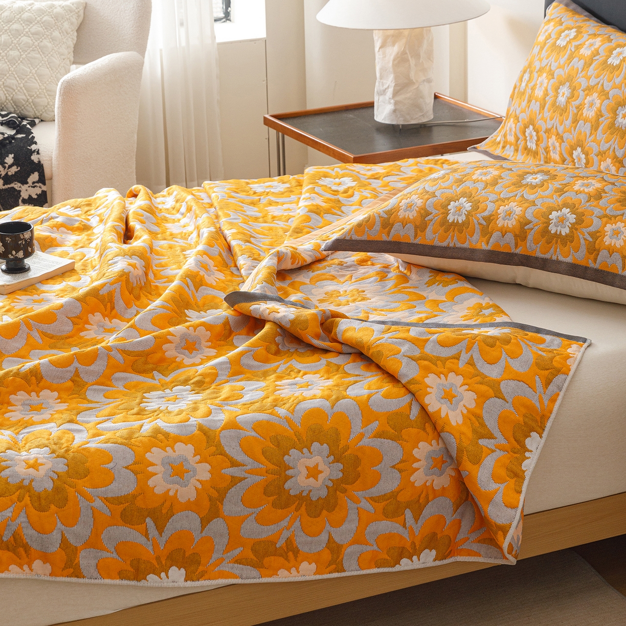 91家纺网 家纺一手货源 找家纺 朴尔家纺-毛巾被 2026新款彩棉云柔棉三层纱布毛巾被 绚烂繁花