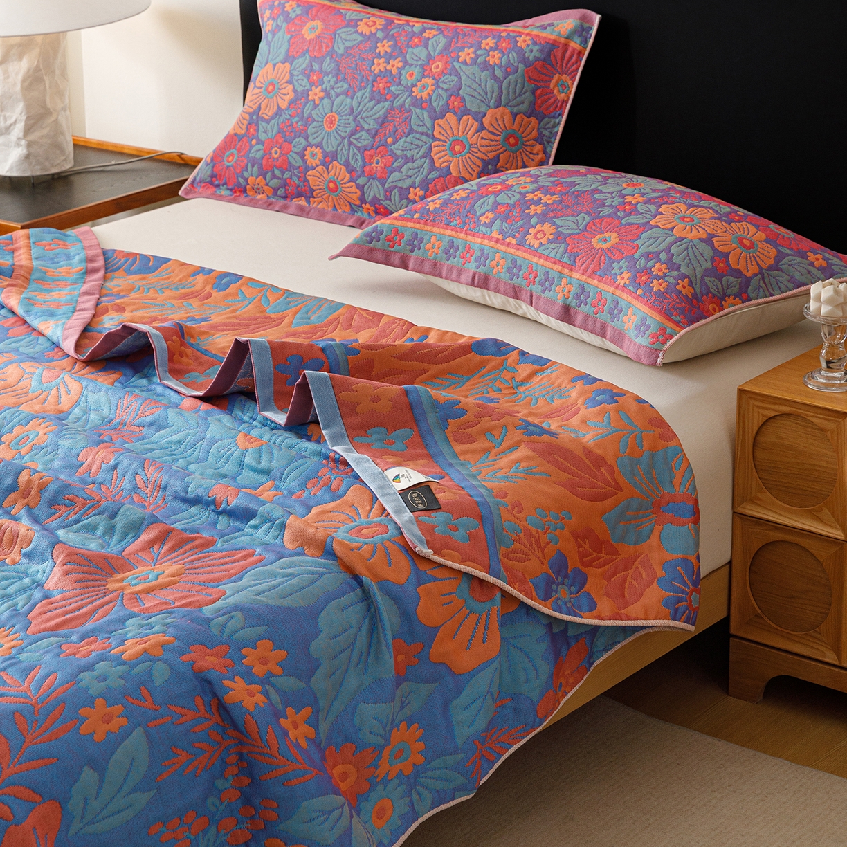 91家纺网 家纺一手货源 找家纺 朴尔家纺-毛巾被 2026新款彩棉云柔棉三层纱布毛巾被 物语花聚