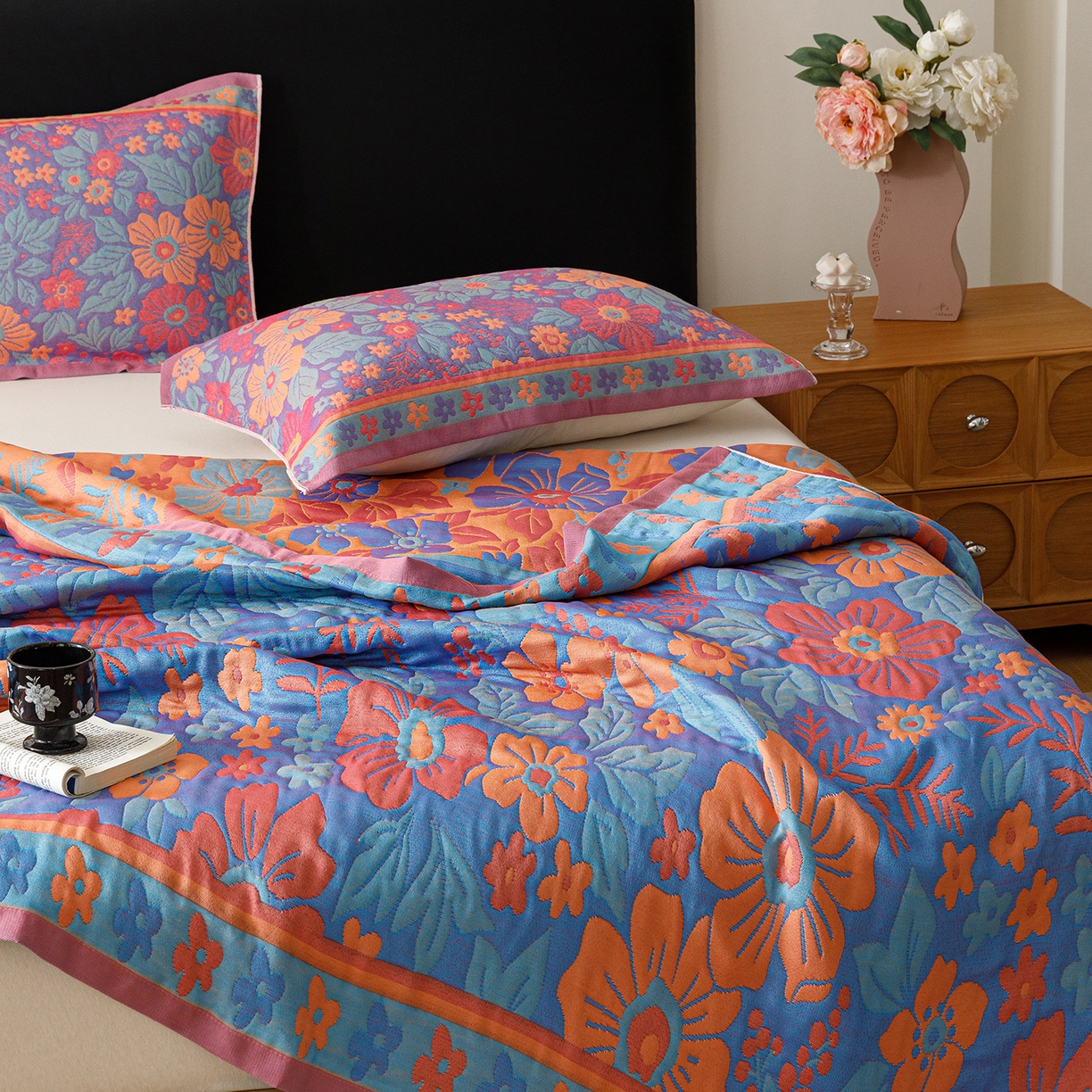 91家纺网 家纺一手货源 找家纺 朴尔家纺-毛巾被 2026新款彩棉云柔棉三层纱布毛巾被 物语花聚