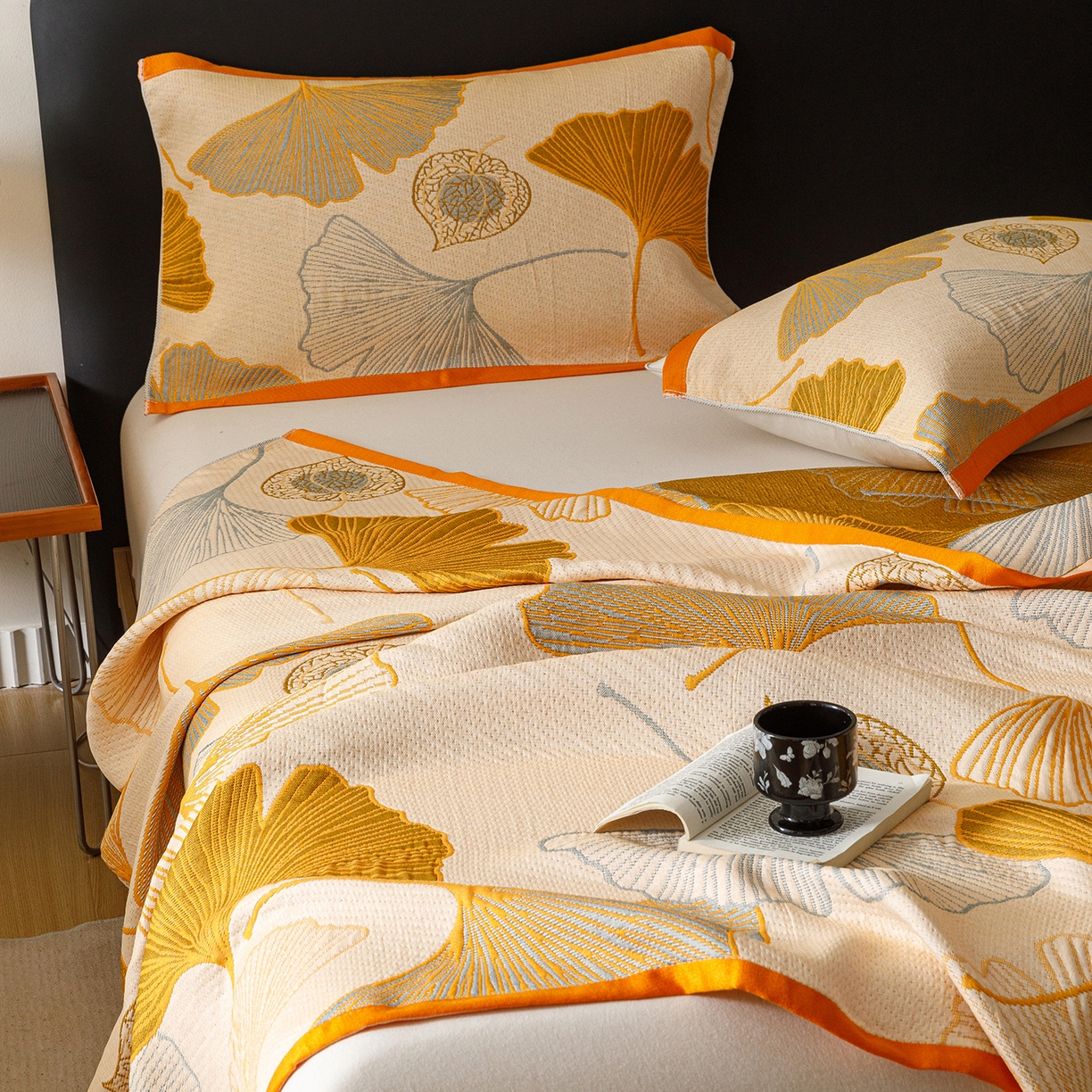 91家纺网 家纺一手货源 找家纺 朴尔家纺-毛巾被 2026新款彩棉云柔棉三层纱布毛巾被 银杏知秋