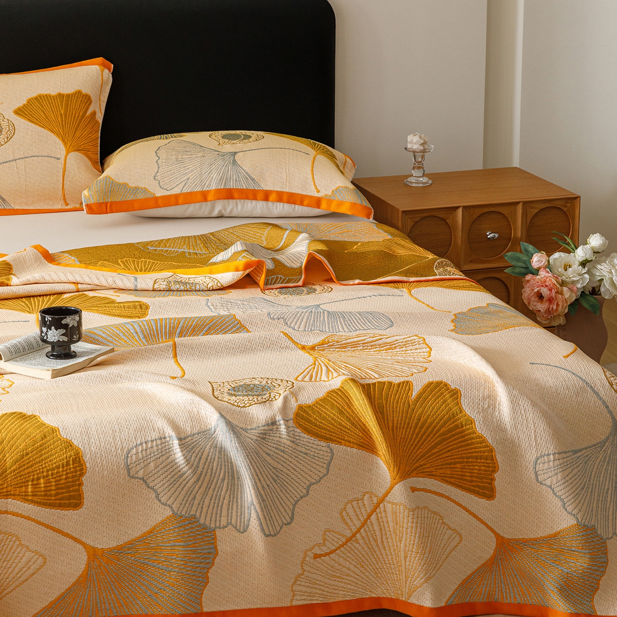 91家纺网 家纺一手货源 找家纺 朴尔家纺-毛巾被 2026新款彩棉云柔棉三层纱布毛巾被 银杏知秋