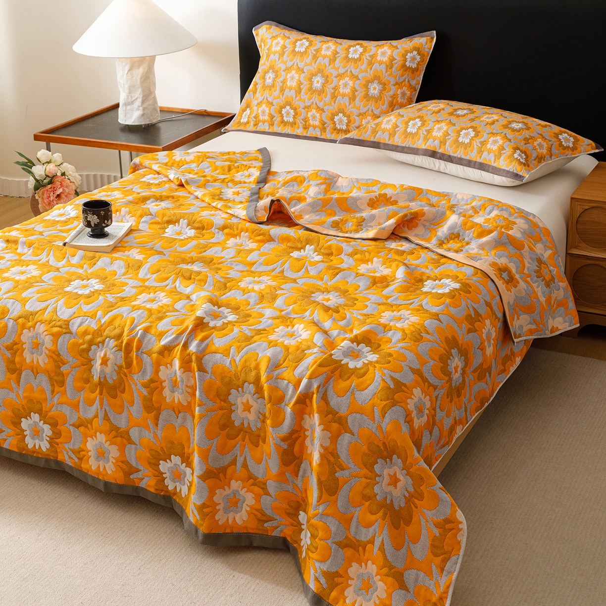 91家纺网 家纺一手货源 找家纺 朴尔家纺-毛巾被 2026新款彩棉云柔棉三层纱布毛巾被 绚烂繁花