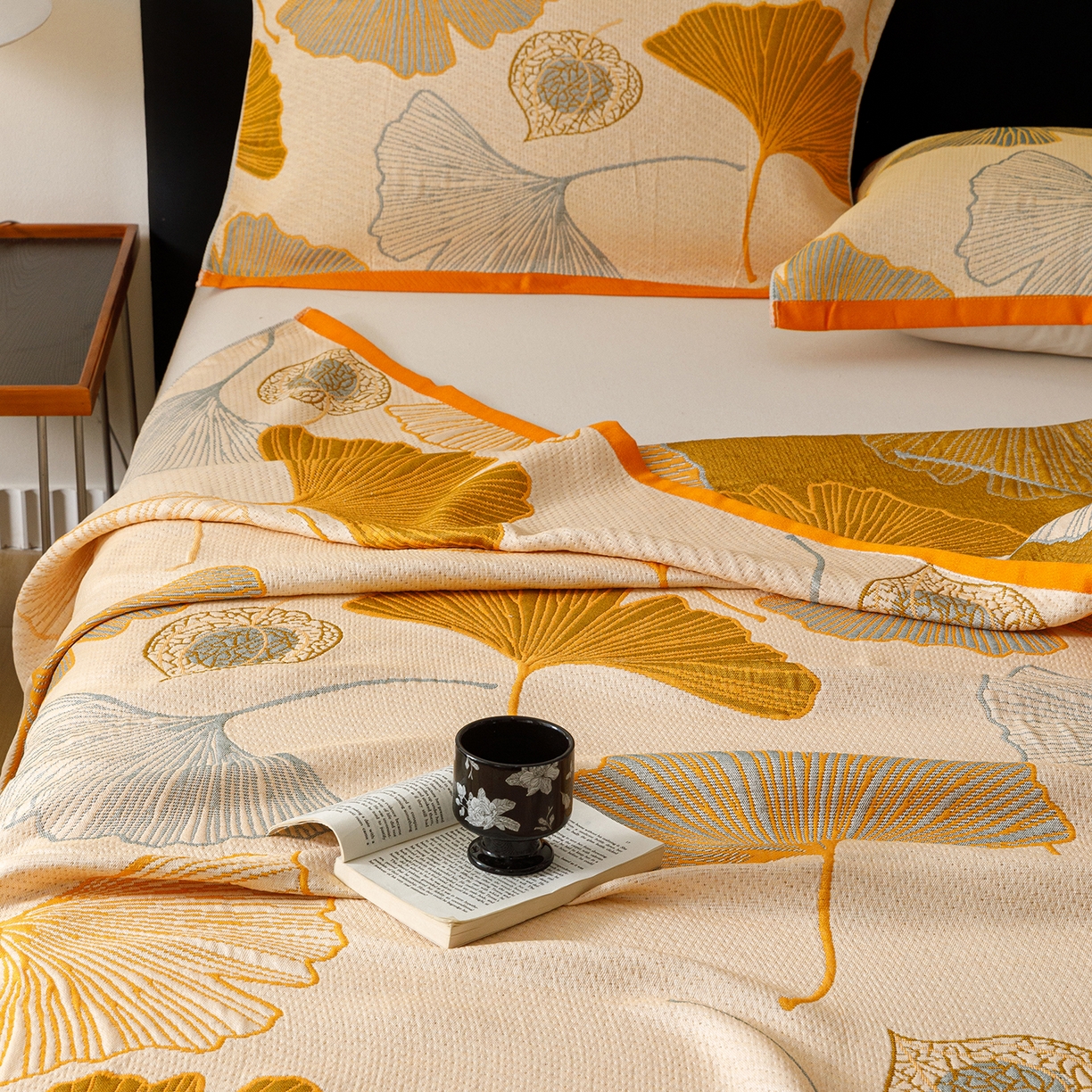 91家纺网 家纺一手货源 找家纺 朴尔家纺-毛巾被 2026新款彩棉云柔棉三层纱布毛巾被 银杏知秋