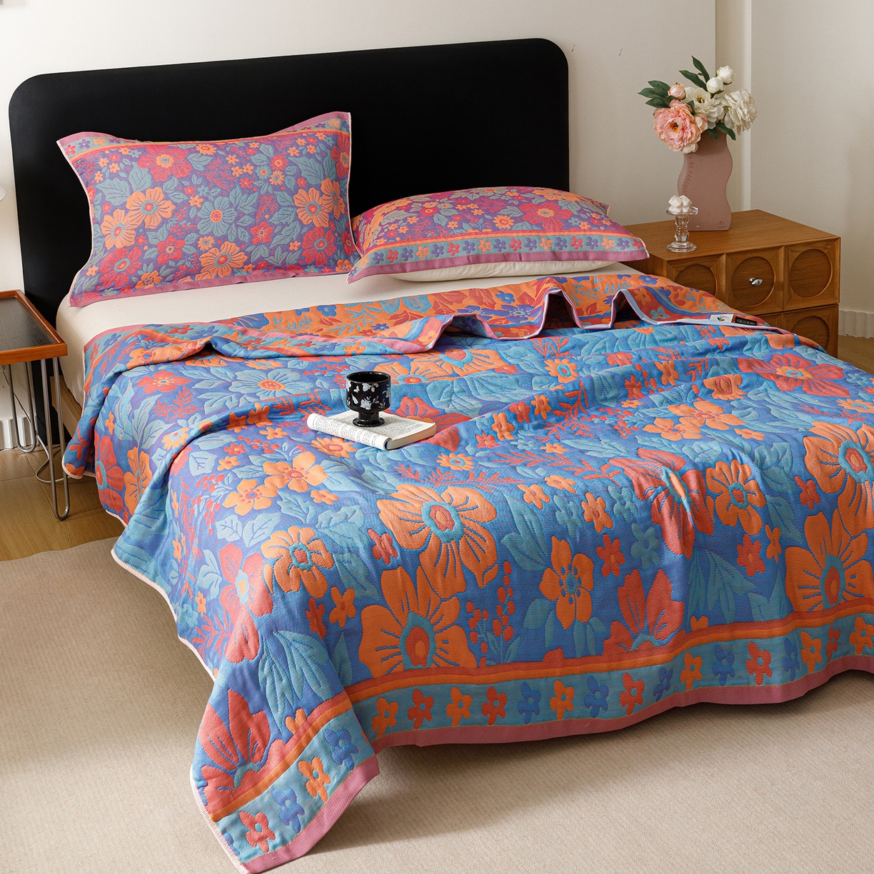 91家纺网 家纺一手货源 找家纺 朴尔家纺-毛巾被 2026新款彩棉云柔棉三层纱布毛巾被 物语花聚