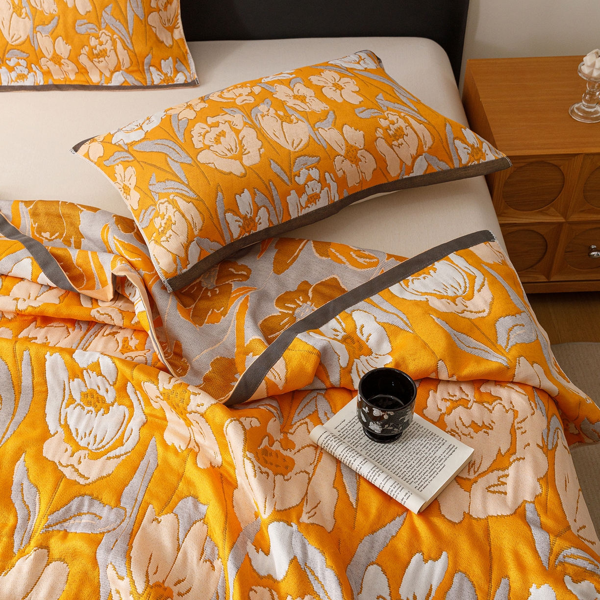 91家纺网 家纺一手货源 找家纺 朴尔家纺-毛巾被 2026新款彩棉云柔棉三层纱布毛巾被 郁金香来