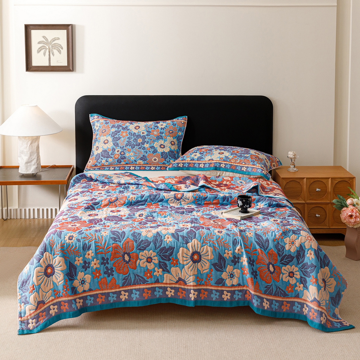 91家纺网 家纺一手货源 找家纺 朴尔家纺-毛巾被 2026新款彩棉云柔棉三层纱布毛巾被 花自盛开