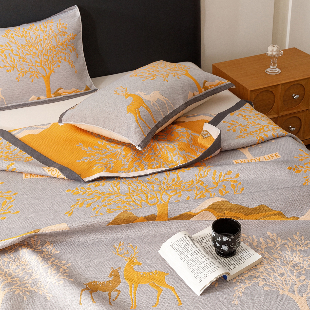 91家纺网 家纺一手货源 找家纺 朴尔家纺-毛巾被 2026新款彩棉云柔棉三层纱布毛巾被 幸运鹿