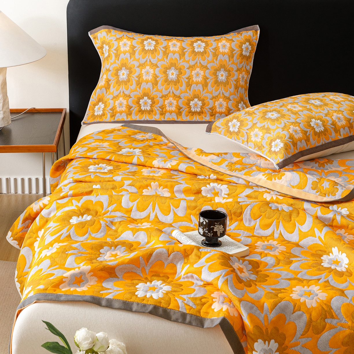 91家纺网 家纺一手货源 找家纺 朴尔家纺-毛巾被 2026新款彩棉云柔棉三层纱布毛巾被 绚烂繁花